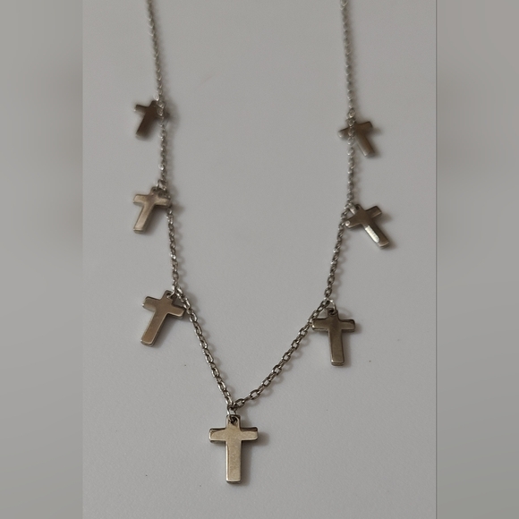 925 sterling silver cross charms necklace 18" euc dainty chain crosses religious - Picture 6 of 7